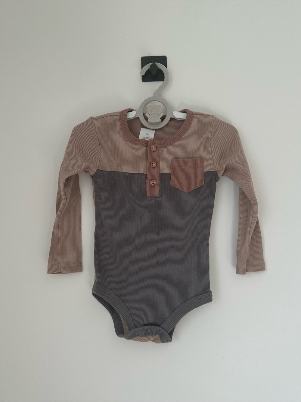 Mario Lopez Kids Long-Sleeve Two-Tone Ribbed One-Piece - Brown & Gray